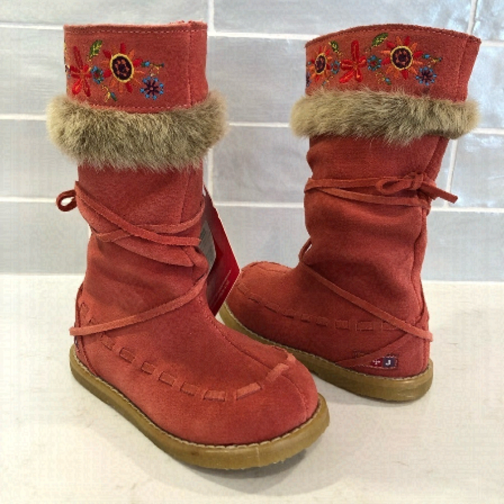 NEW Romeo Juliette Peach Cottage Leather Suede Furry Floral Embroider Tall Boots